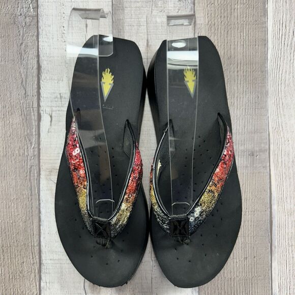Volatile Y2K Women's Platform Sandal Flip Flop Thong Sequin Slip On Black Size 8 - Picture 5 of 16